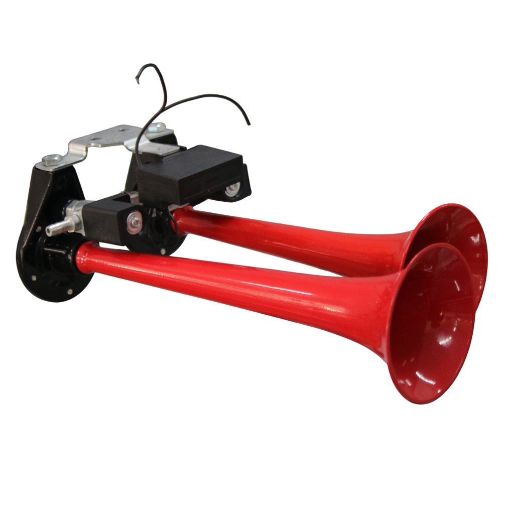 AVERTISSEUR A AIR 12 V 2 TROMPES ROUGE (CAMION/AUTOBUS)